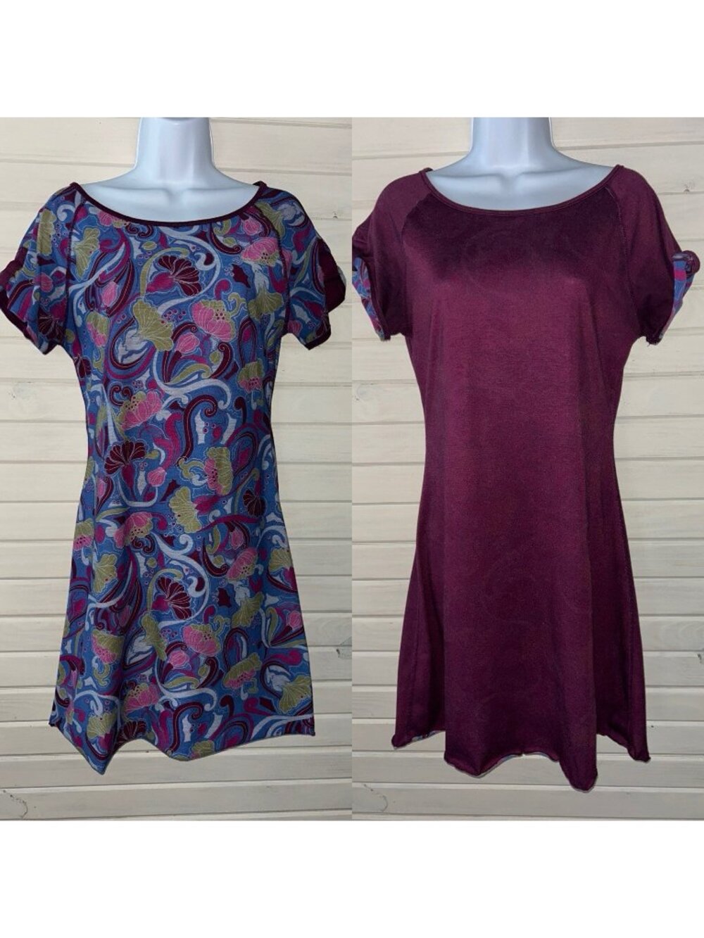 TITLE NINE Sz SMALL See Meas Reversible Dress Floral Athletic Burgundy Blue EUC